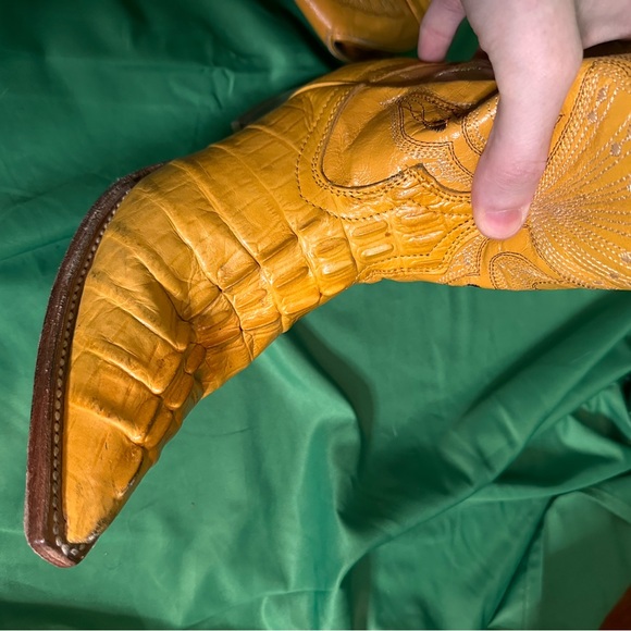 Vintage CROCODILE matching cowboy boots and belt set yellow leather - Picture 12 of 13